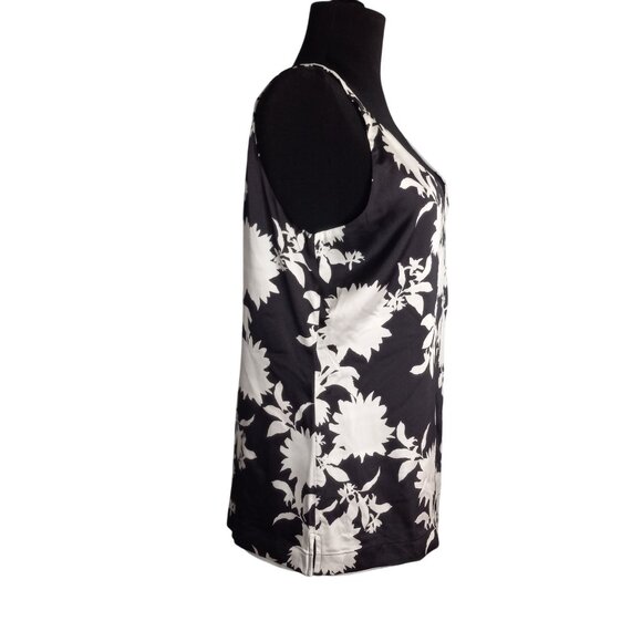 WHBM S Tank Top Reversible Sleeveless Floral Striped Print Black White V Neck - Picture 11 of 12
